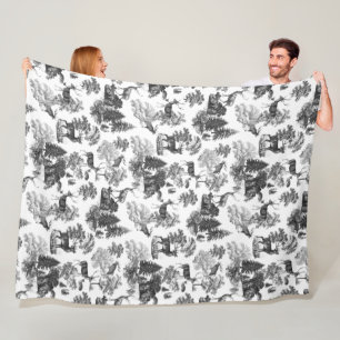 Elegant Vintage Black White French Toile Deer Fleece Blanket