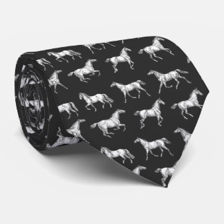 Elegant Vintage Black White Galloping Horses Tie