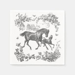 Elegant Vintage Black White Horses Floral Napkin