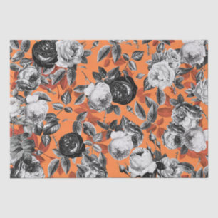 Elegant Vintage Black White Roses on Orange Tissue Paper