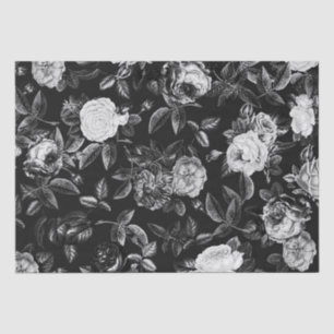 Elegant Vintage Black White Roses Tissue Paper