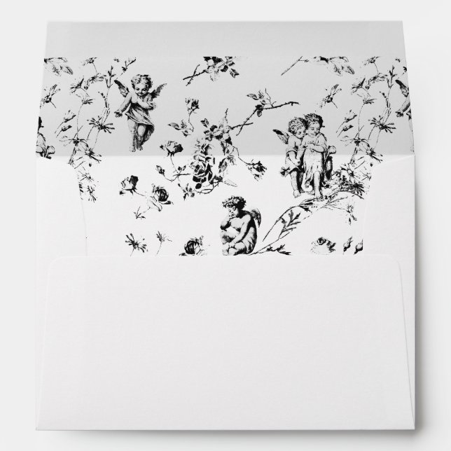 Elegant Vintage Black White Toile Cupid Angels Envelope (Back (Bottom))