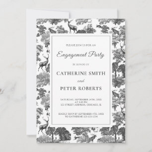 Elegant Vintage Black White Toile Deer  Invitation