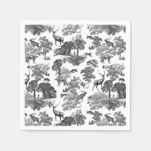 Elegant Vintage Black White Toile Deer Pattern Napkin