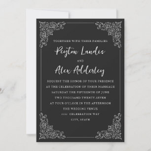 Elegant Vintage Black White Wedding Invitation