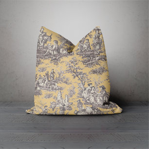 Elegant vintage black yellow toile de jouy cushion