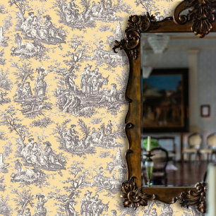 Elegant vintage black yellow toile de jouy wallpaper