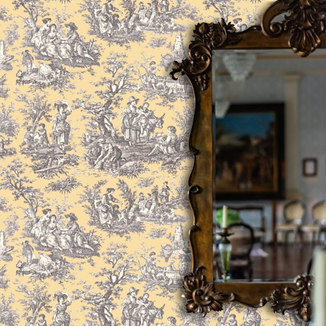 Elegant vintage black yellow toile de jouy wallpaper (Creator Uploaded)