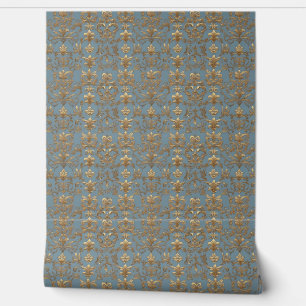 Elegant Vintage Blue and Gold Wallpaper