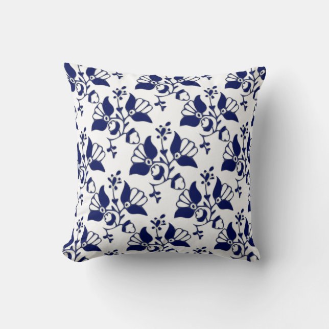 Elegant VIntage Blue and White Floral Pillow (Front)