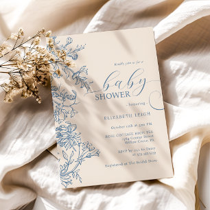 Elegant Vintage Blue Beige Baby Shower  Invitation