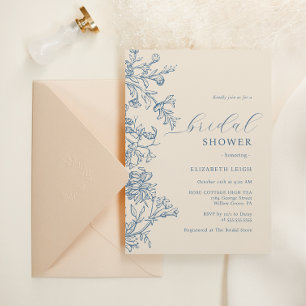 Elegant Vintage Blue Beige Bridal Shower  Invitation