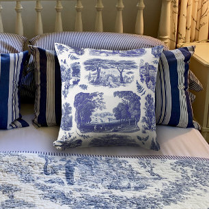 Elegant Vintage Blue Country Pastoral Toile Cushion