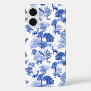 Elegant Vintage Blue Deer Fox Country Toile iPhone 16 Case