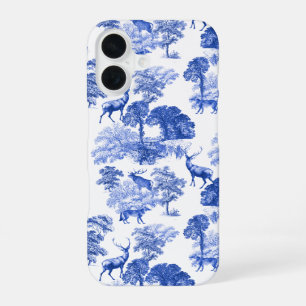 Elegant Vintage Blue Deer Fox Country Toile iPhone 16 Case