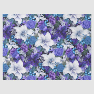 Elegant Vintage Blue Floral Christmas Decoupage Tissue Paper