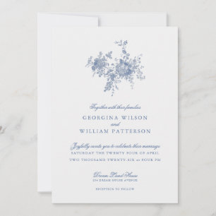 Elegant Vintage Blue Floral Jouy Wedding Invitatio Invitation