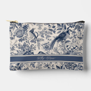 Elegant Vintage Blue Floral Pattern, Toile de Jouy Accessory Pouch