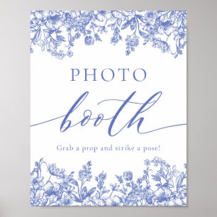 Elegant Vintage Blue Floral Photo Booth Sign