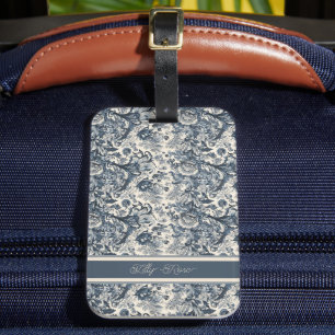 Elegant Vintage Blue Floral Toile Fleurie Luggage Tag