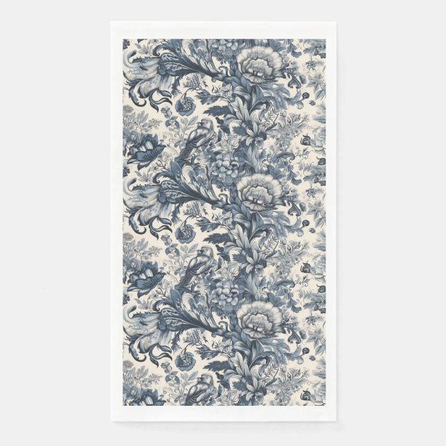 Elegant Vintage Blue Floral Toile Fleurie  Napkin (Front)