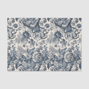 Elegant Vintage Blue Floral Toile Fleurie  Tissue Paper