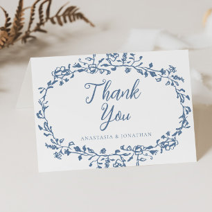 Elegant Vintage Blue Floral Wedding Thank You Card