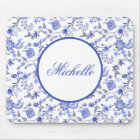 Elegant Vintage Blue Floral White Name