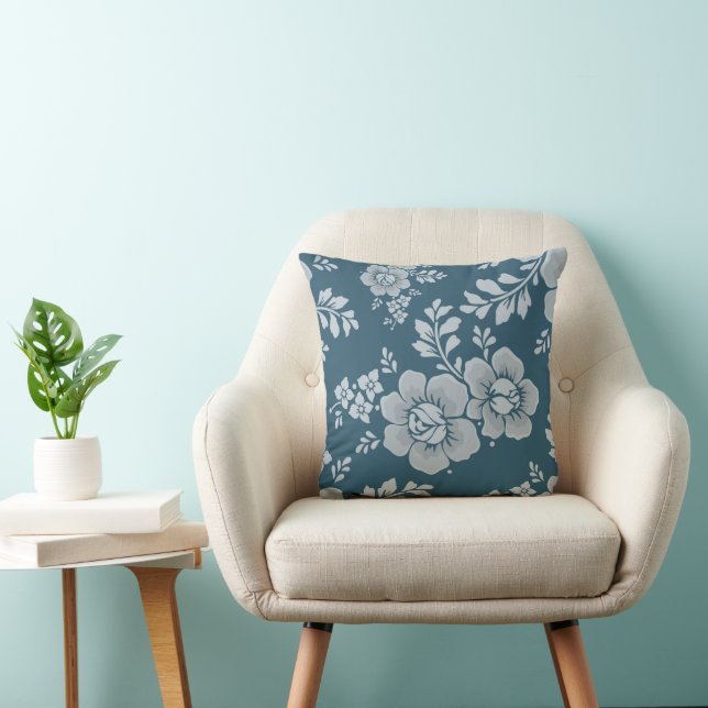 Elegant Vintage Blue Flower Pattern Cushion (Chair)