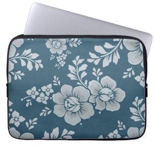 Elegant Vintage Blue Flower Pattern Laptop Sleeve