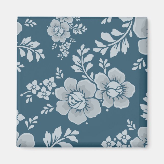 Elegant Vintage Blue Flower Pattern Magnet (Front)