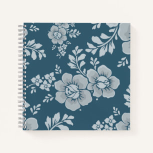 Elegant Vintage Blue Flower Pattern Notebook