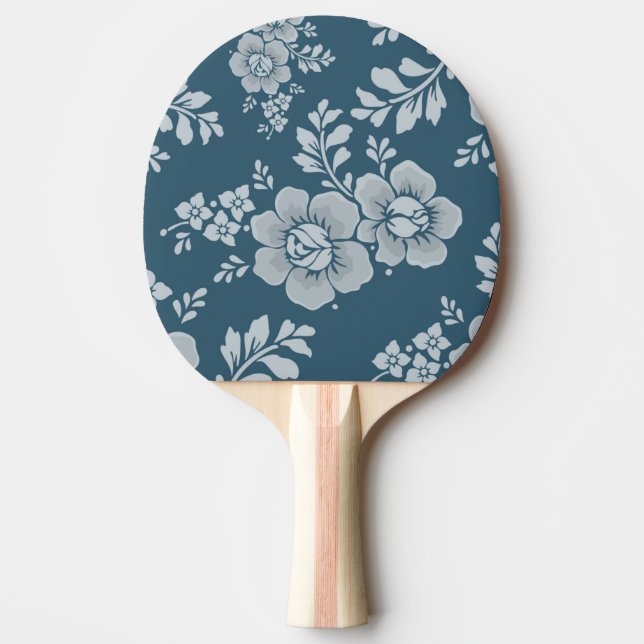 Elegant Vintage Blue Flower Pattern Ping Pong Paddle (Front)