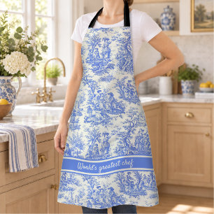 Elegant Vintage Blue French Country Toile de Jouy Apron