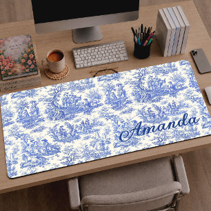 Elegant Vintage Blue French Countryside Toile Desk Mat