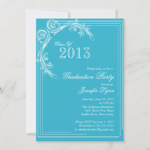 Elegant Vintage Blue Graduation Party Invitation
