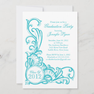 Elegant Vintage Blue Graduation Party Invitation