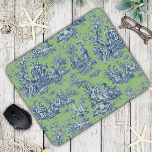 Elegant vintage blue green toile de jouy mouse pad