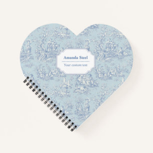 Elegant vintage blue grey toile de jouy heart notebook