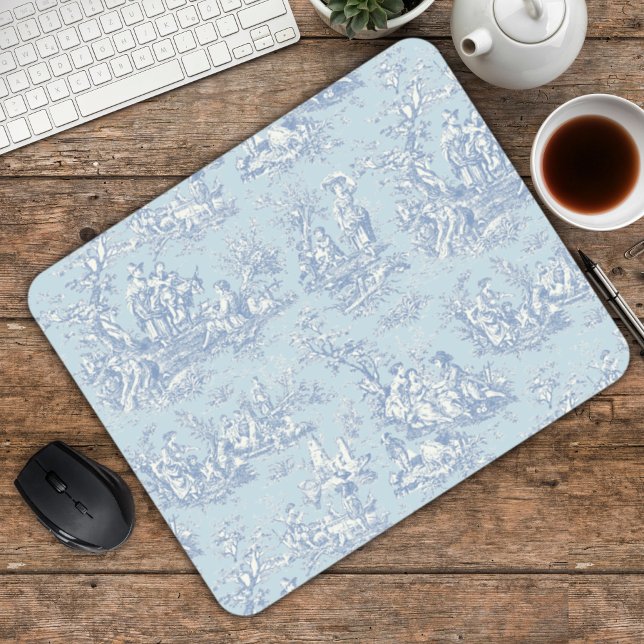 Elegant vintage blue grey toile de jouy  mouse pad (Creator Uploaded)