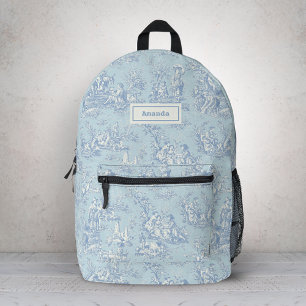 Elegant vintage blue grey toile de jouy  printed backpack