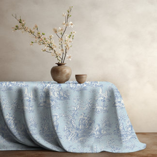 Elegant vintage blue grey toile de jouy printed tablecloth