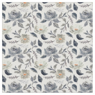 Elegant Vintage Blue Grey Watercolor Floral Botani Fabric