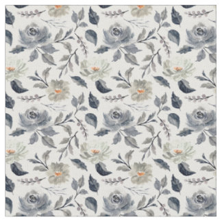 Elegant Vintage Blue Grey Watercolor Floral Botani Fabric