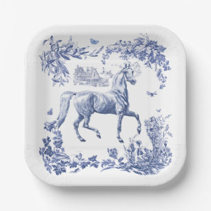 Elegant Vintage Blue Horse Floral Paper Plate