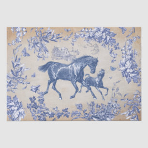 Elegant Vintage Blue Horse Floral Toile Kraft Tissue Paper