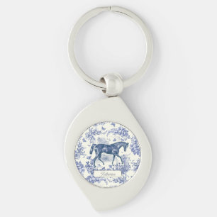 Elegant Vintage Blue Horse Floral Toile Name Key Ring