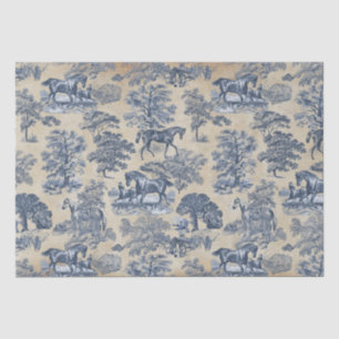 Elegant Vintage Blue Horse Toile Kraft Tissue Paper