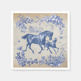Elegant Vintage Blue Horses Floral Napkin