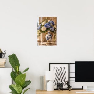 Elegant Vintage Blue Hydrangea Floral Wall Art – B